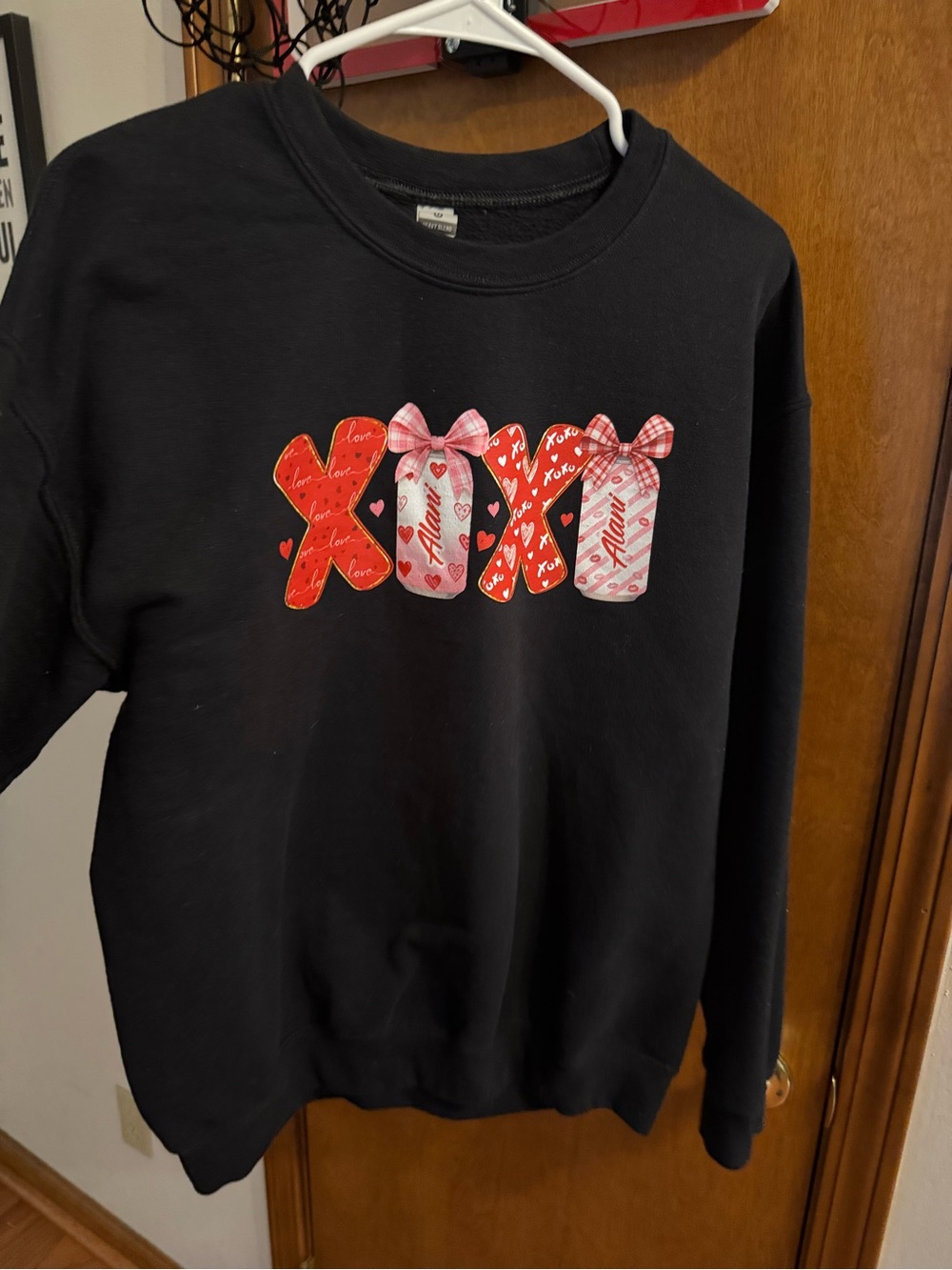 Gildan Black Sweatshirt with Red & Pink XOXO Heart Graphic